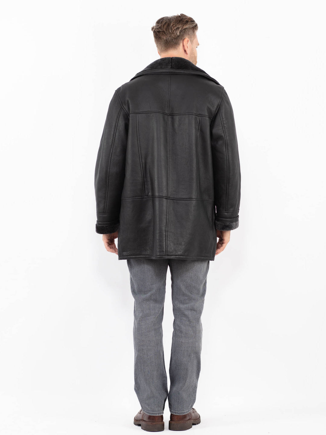 Vintage 90's Men Sheepskin Coat in BlackZ2143