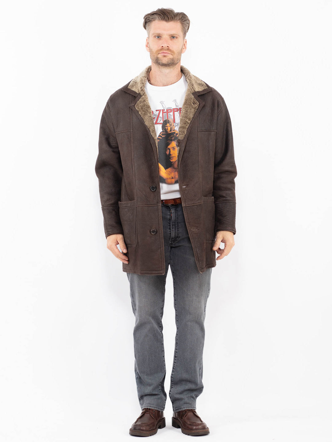 Vintage 90's Men Sheepskin Coat in BrownZ2144