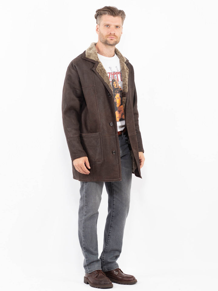 Vintage 90's Men Sheepskin Coat in BrownZ2144