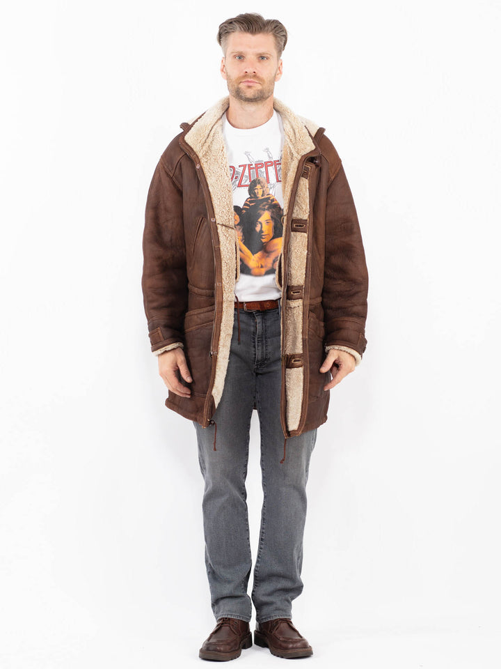 Vintage 90's Men Sheepskin Coat in BrownZ2145