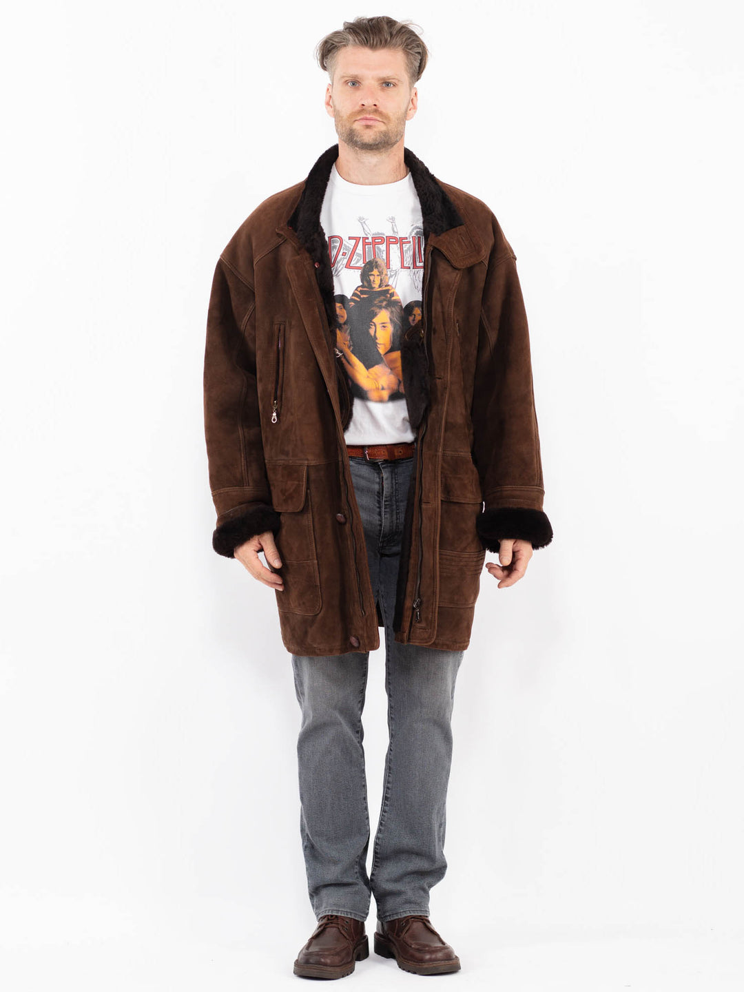 Vintage 90's Men Sheepskin Coat in BrownZ2150