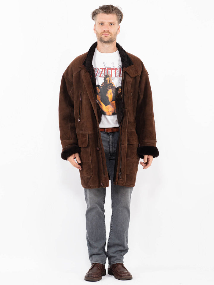 Vintage 90's Men Sheepskin Coat in BrownZ2150