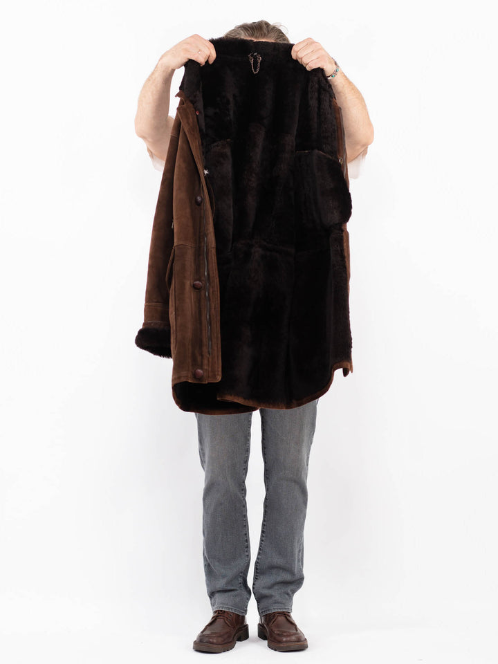 Vintage 90's Men Sheepskin Coat in BrownZ2150