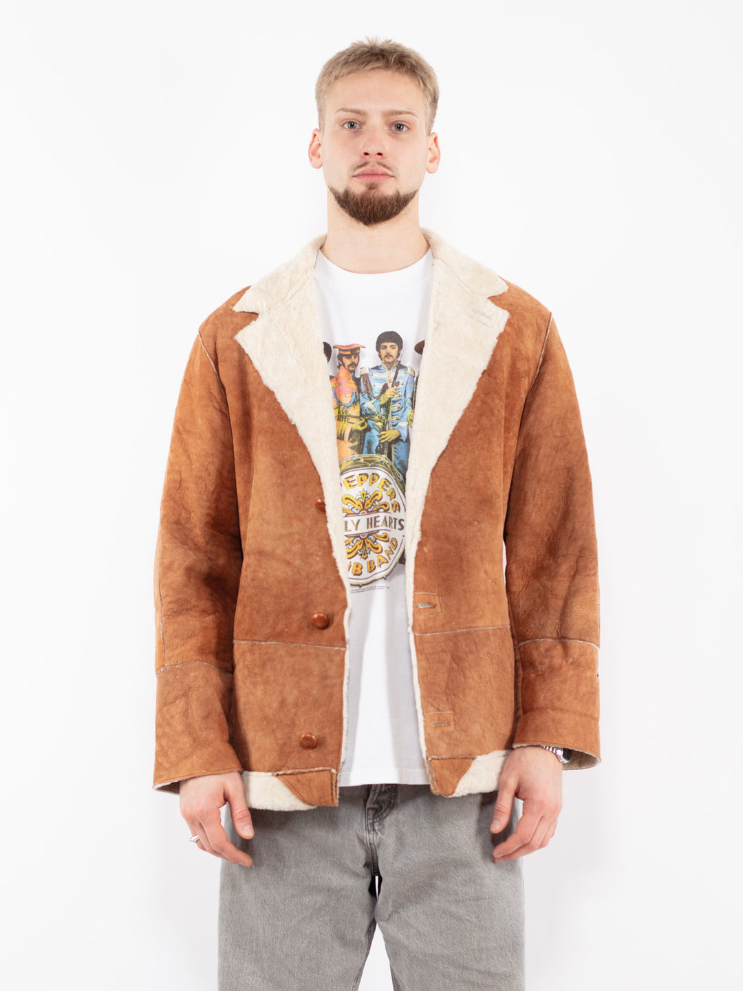 Vintage 90's Men Sheepskin Jacket in Brown