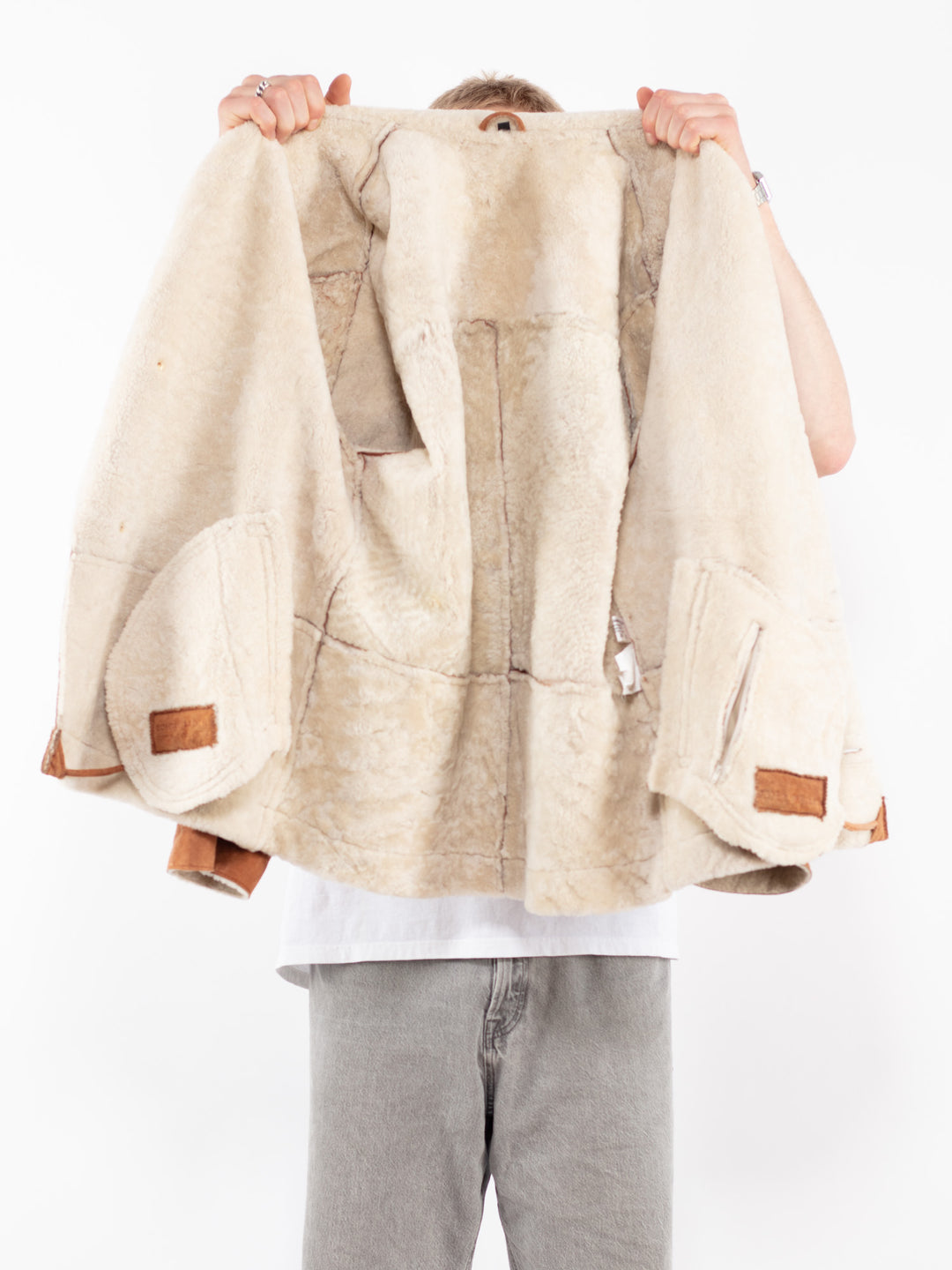 Vintage 90's Men Sheepskin Jacket in Brown
