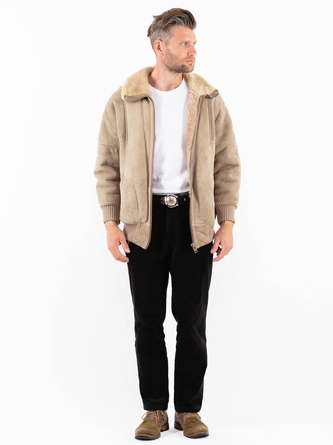 Vintage 90's Men Sheepskin Jacket in BeigeZ1842