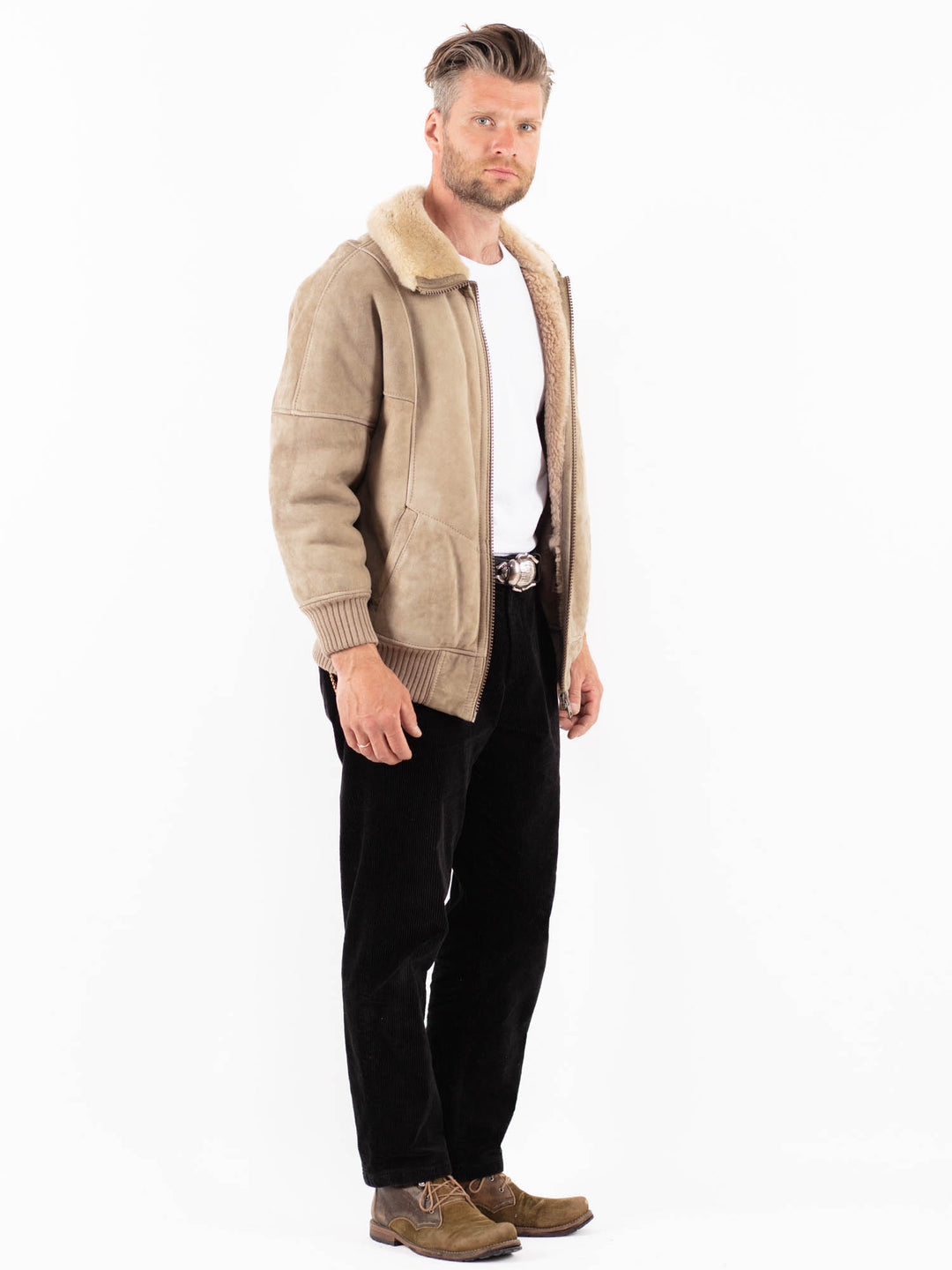Vintage 90's Men Sheepskin Jacket in BeigeZ1842