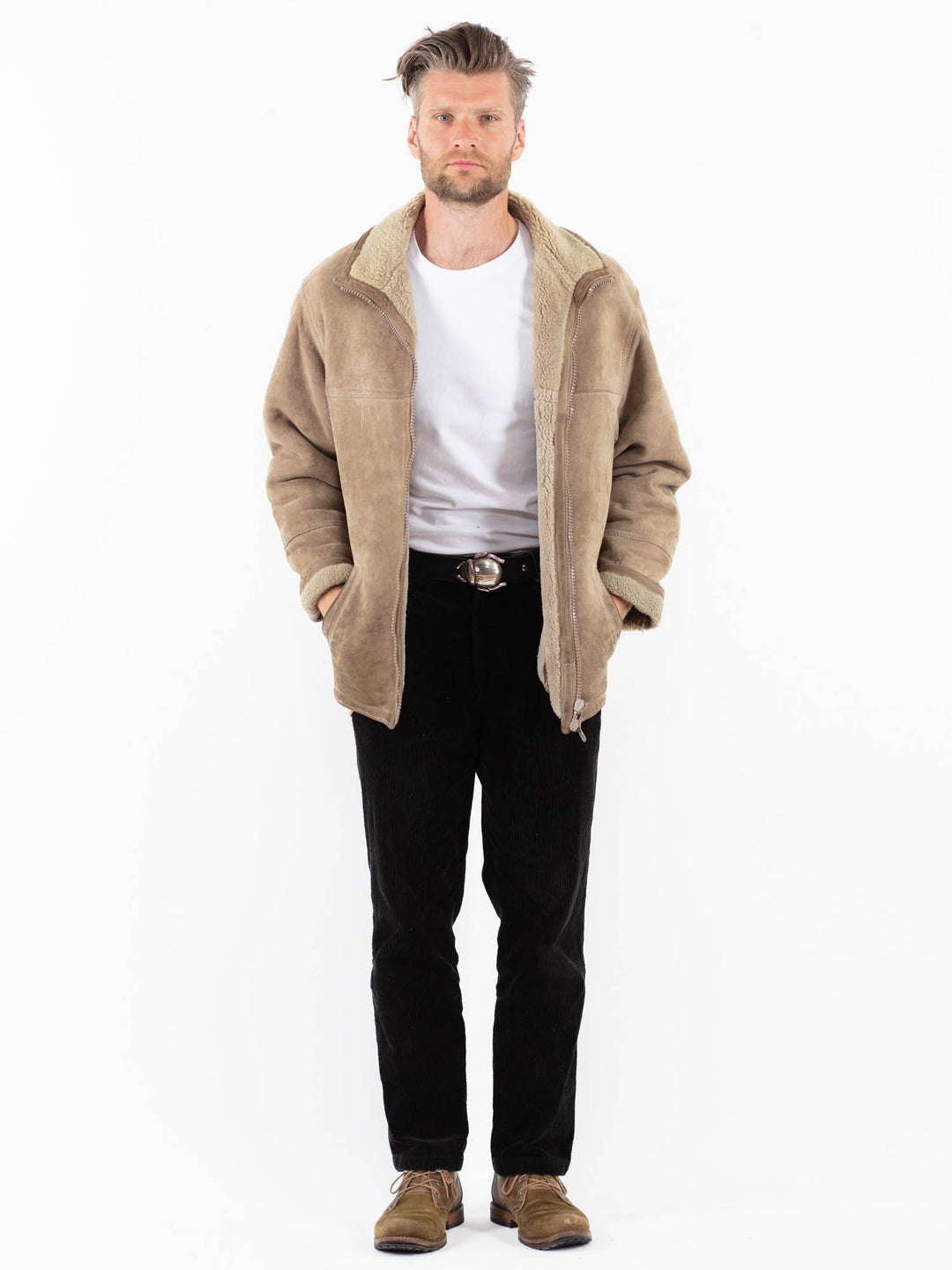 Vintage 90's Men Sheepskin Jacket in BeigeZ1861