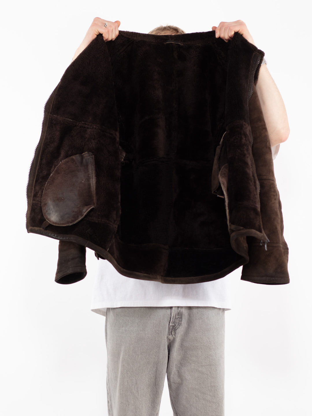 Vintage 90's Men Sheepskin Jacket in Brown
