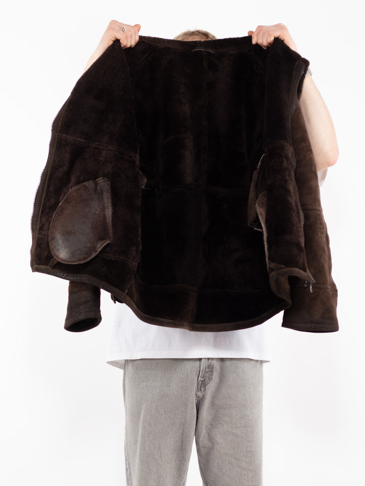 Vintage 90's Men Sheepskin Jacket in Brown
