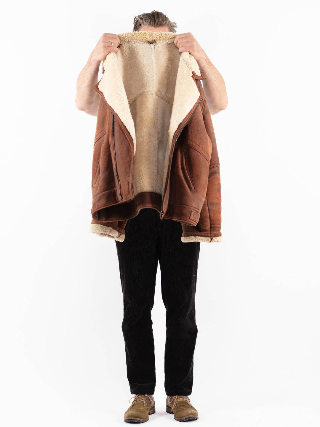 Vintage 90's Men Sheepskin Jacket in BrownZ1891