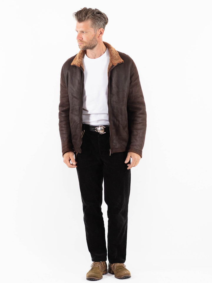 Vintage 90's Men Sheepskin Shearling Jacket in BrownZ1894
