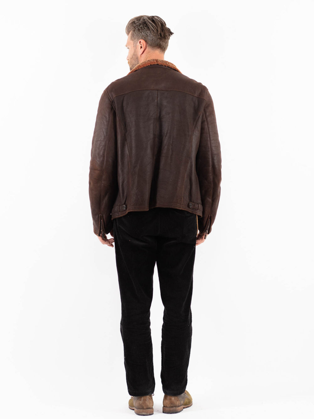 Vintage 90's Men Sheepskin Shearling Jacket in BrownZ1894