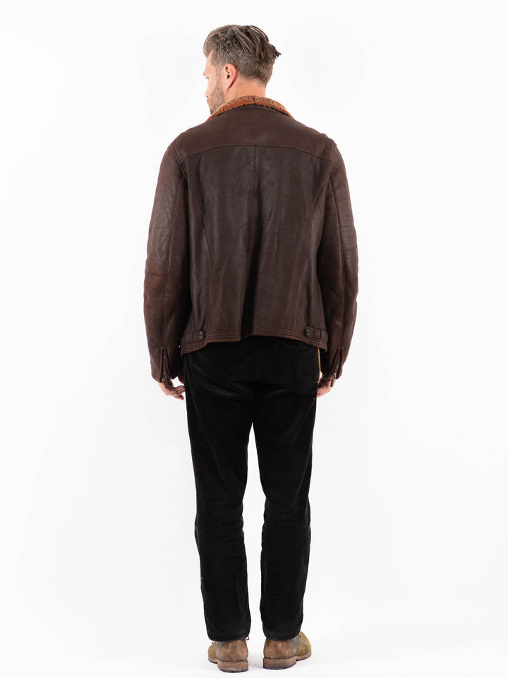 Vintage 90's Men Sheepskin Shearling Jacket in BrownZ1894