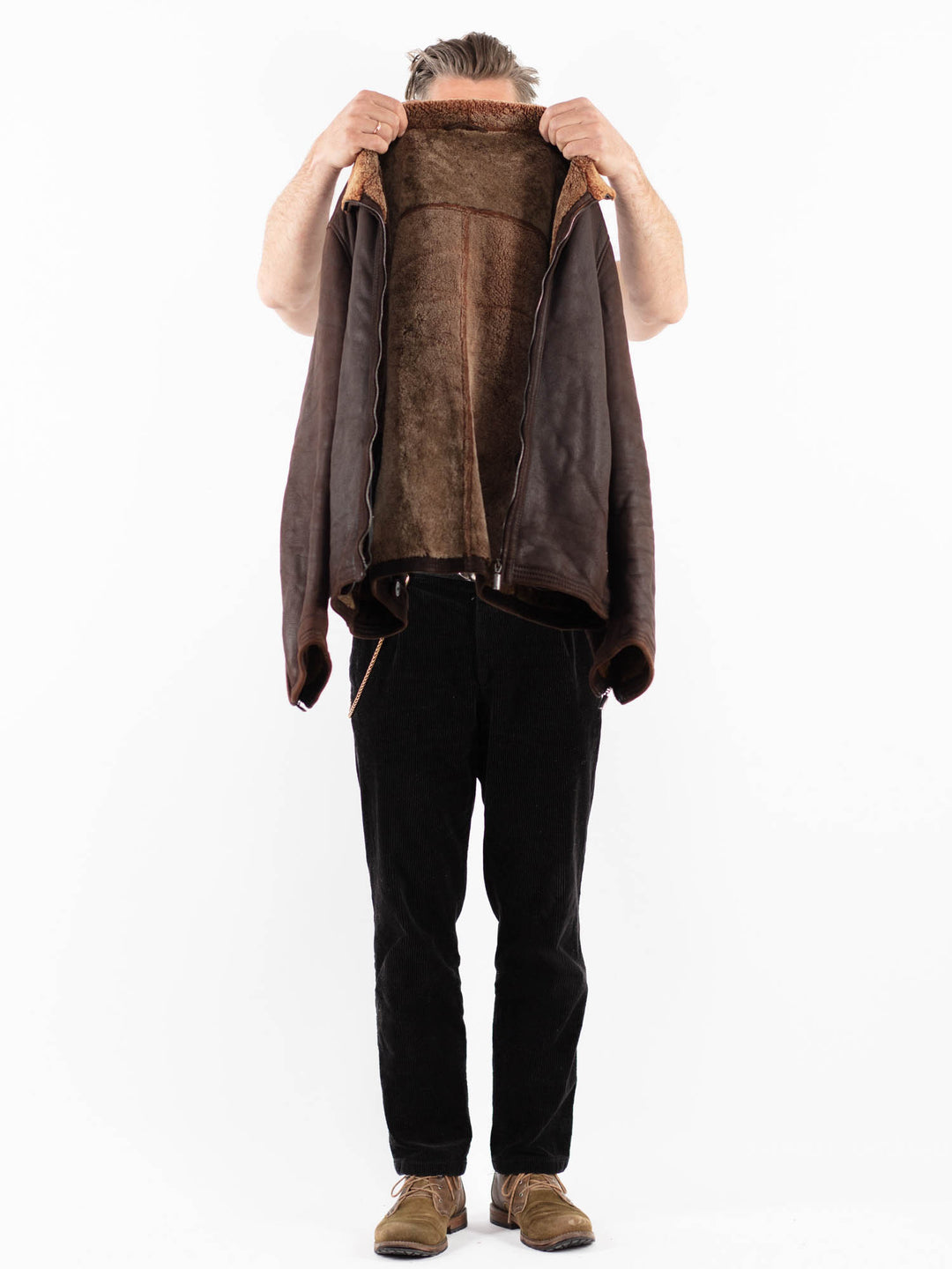 Vintage 90's Men Sheepskin Shearling Jacket in BrownZ1894