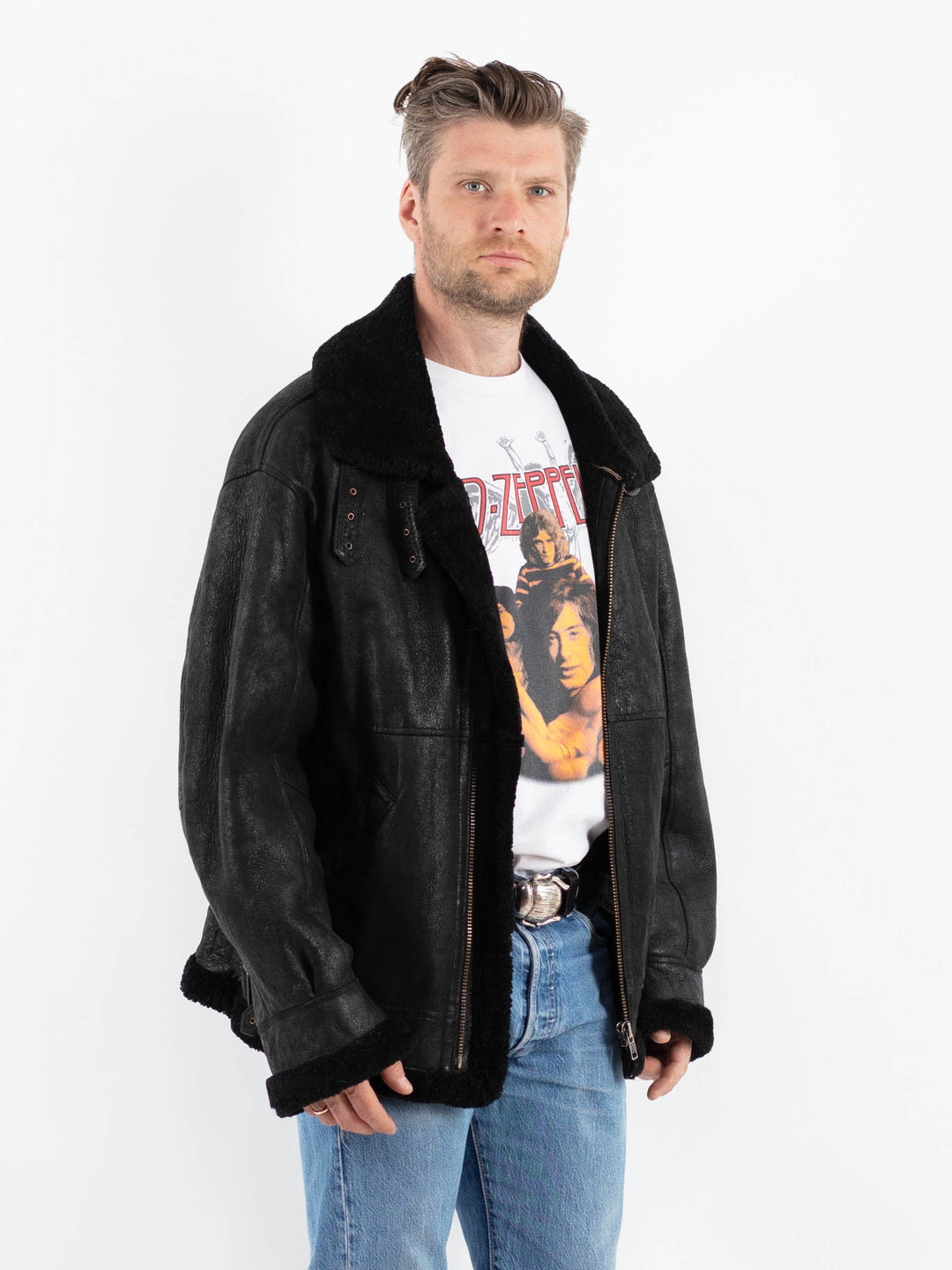 Vintage 90's Men Sheepskin Jacket in BlackZ1797