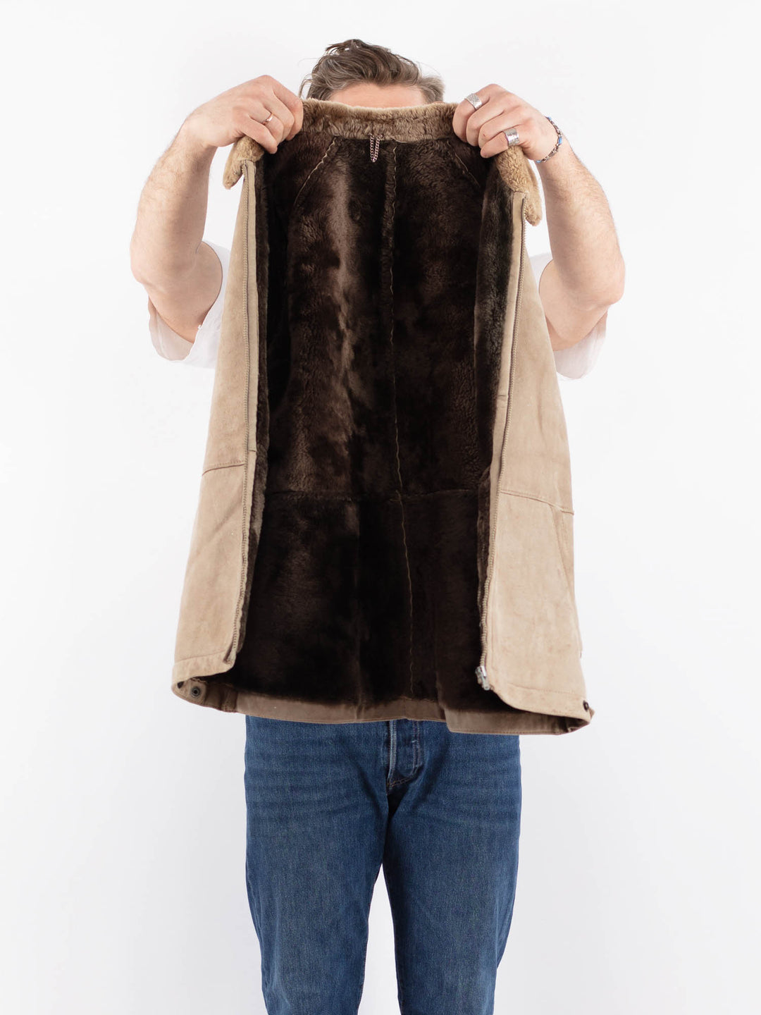 Vintage 90's Men Sheepskin Jacket in BeigeZ1574