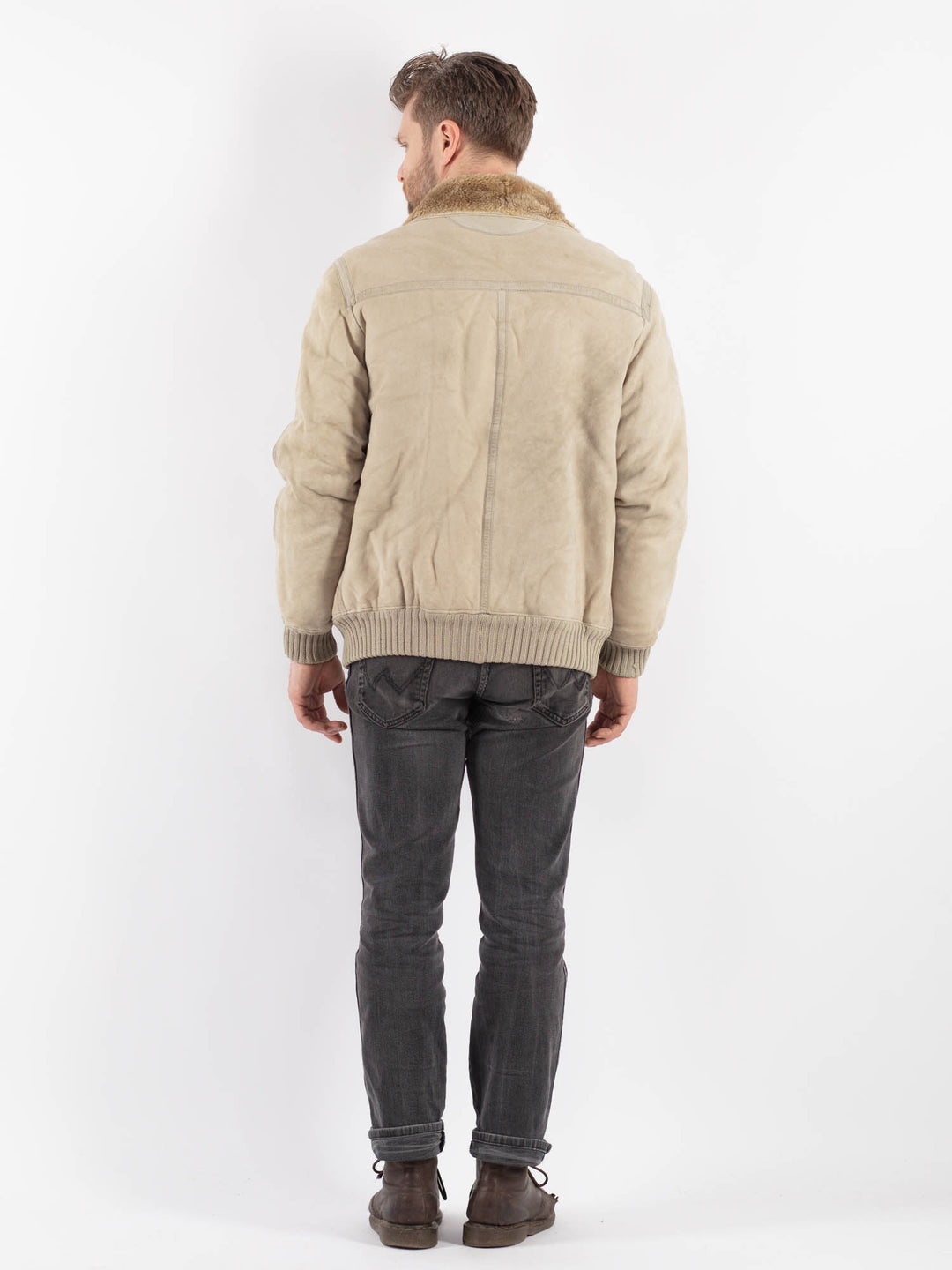 Vintage 90's Men Sheepskin Jacket in BeigeZ580