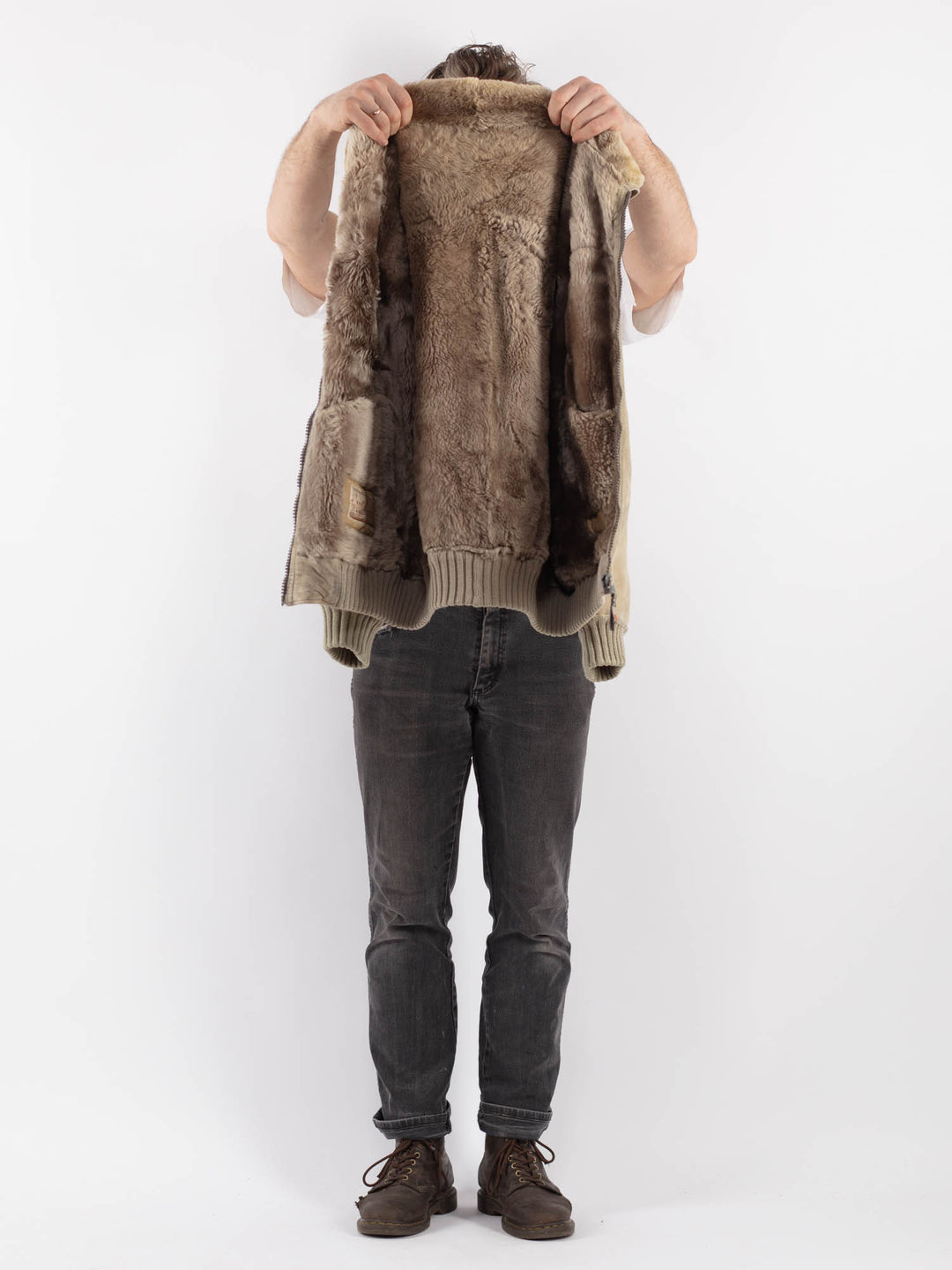 Vintage 90's Men Sheepskin Jacket in BeigeZ580