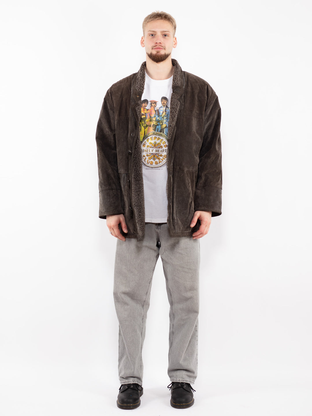 Vintage 90's Men Suede Sherpa Coat in Brown