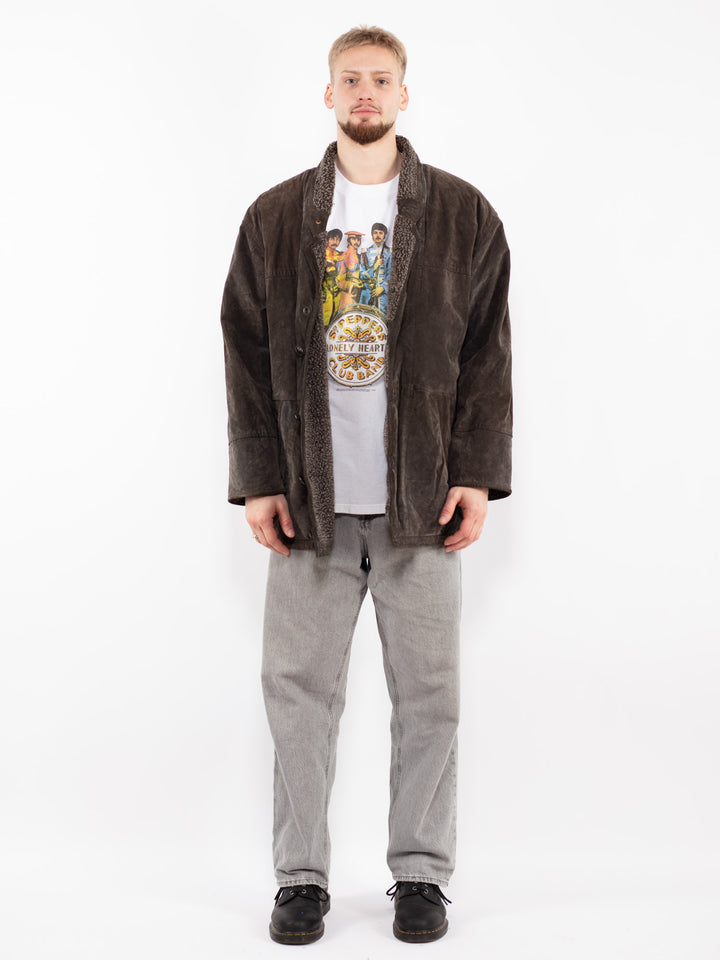 Vintage 90's Men Suede Sherpa Coat in Brown