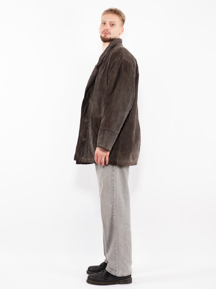 Vintage 90's Men Suede Sherpa Coat in Brown