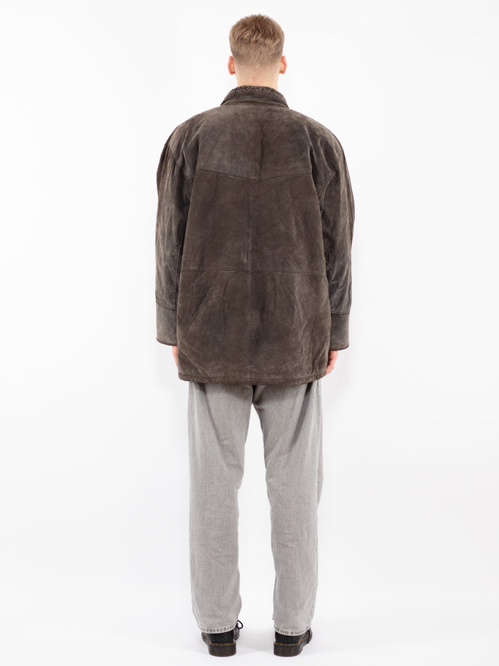 Vintage 90's Men Suede Sherpa Coat in Brown