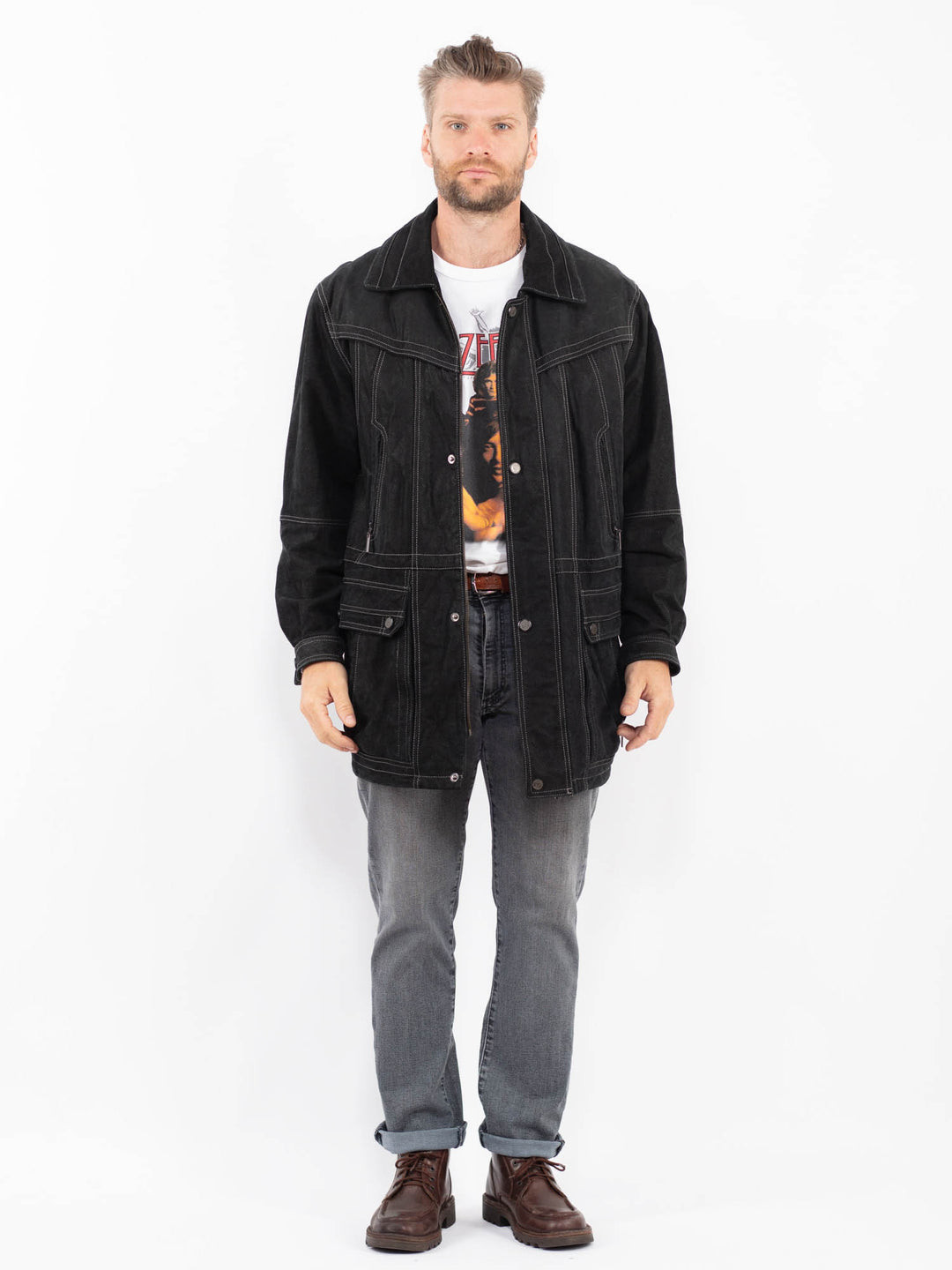 Vintage 90's Men Suede Coat in BlackZ2283