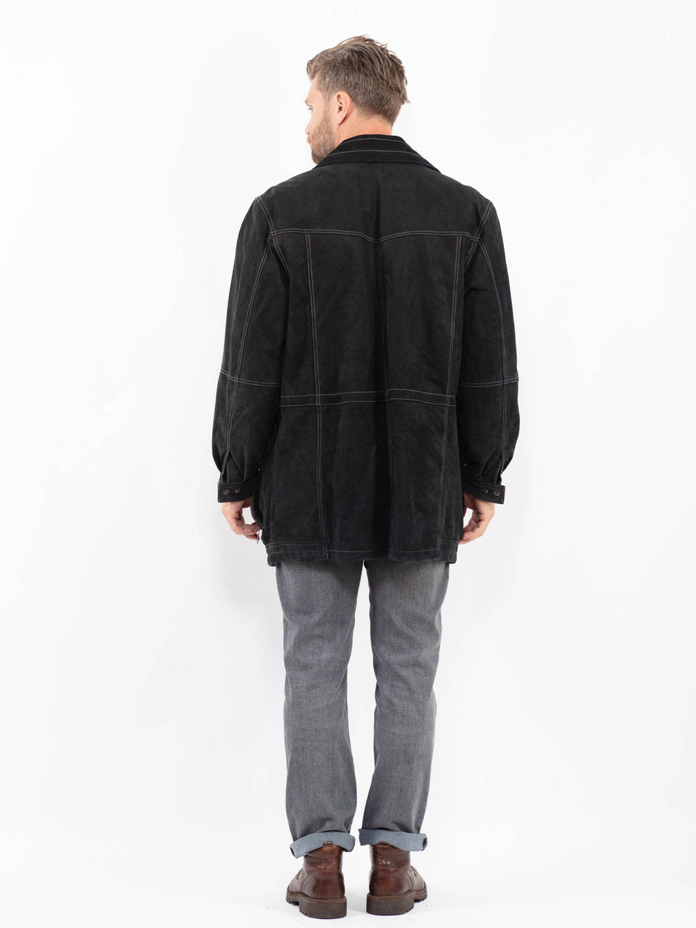 Vintage 90's Men Suede Coat in BlackZ2283
