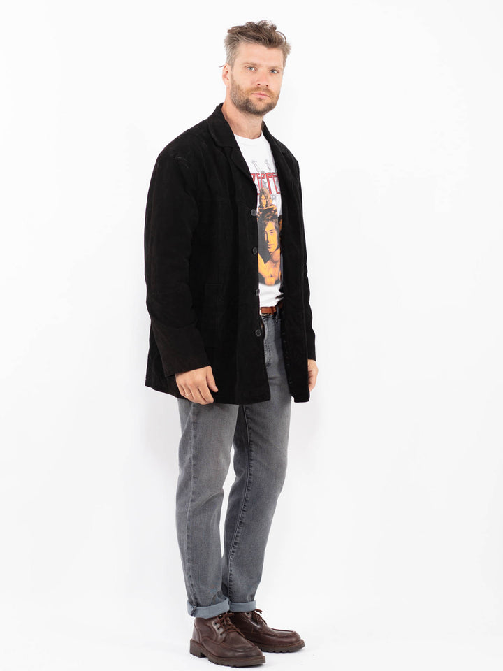 Vintage 90's Men Suede Coat in BlackZ2291