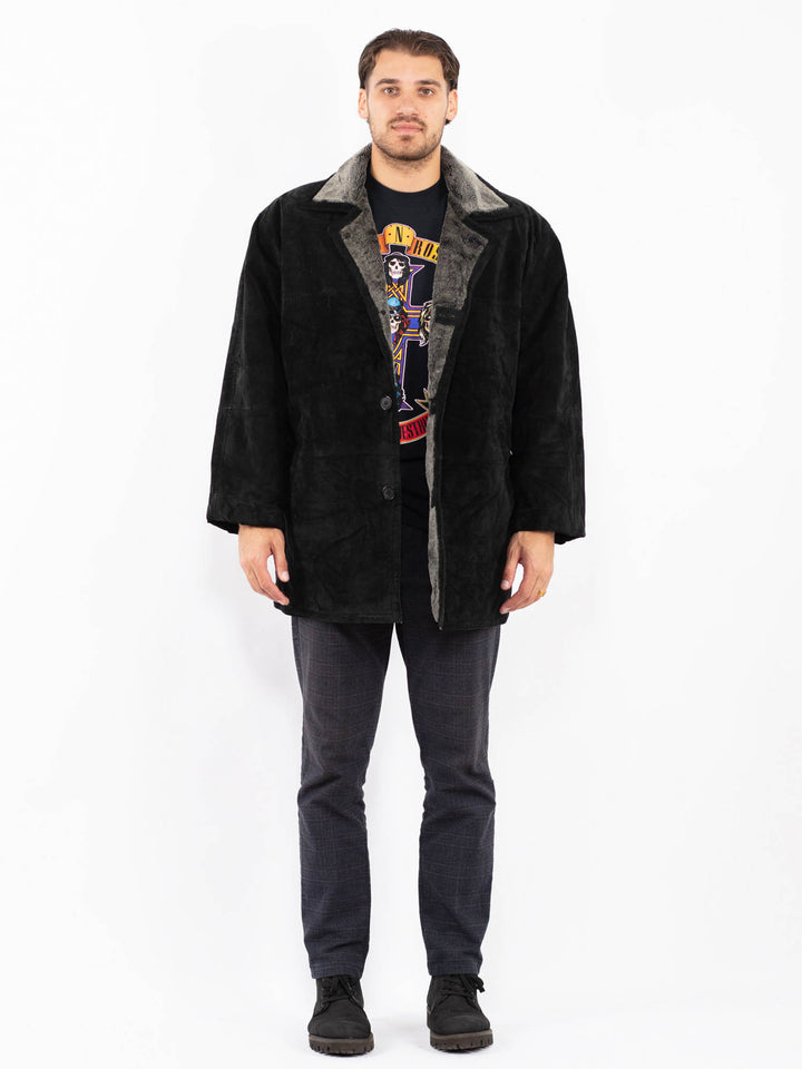Vintage 90's Men Suede Sherpa Coat in BlackZ2388