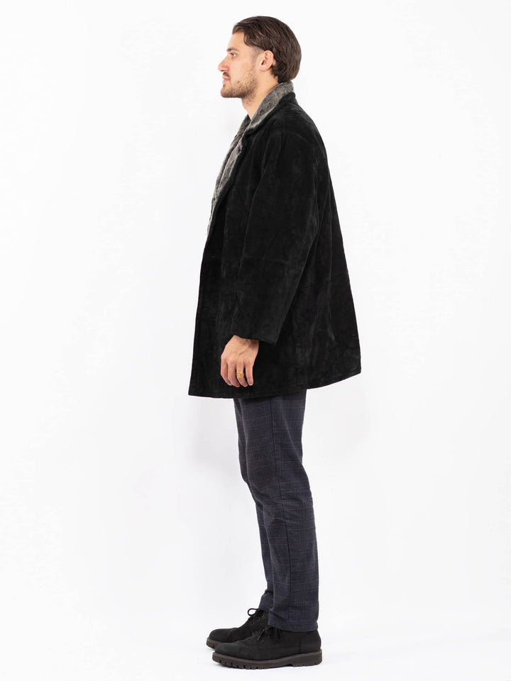 Vintage 90's Men Suede Sherpa Coat in BlackZ2388