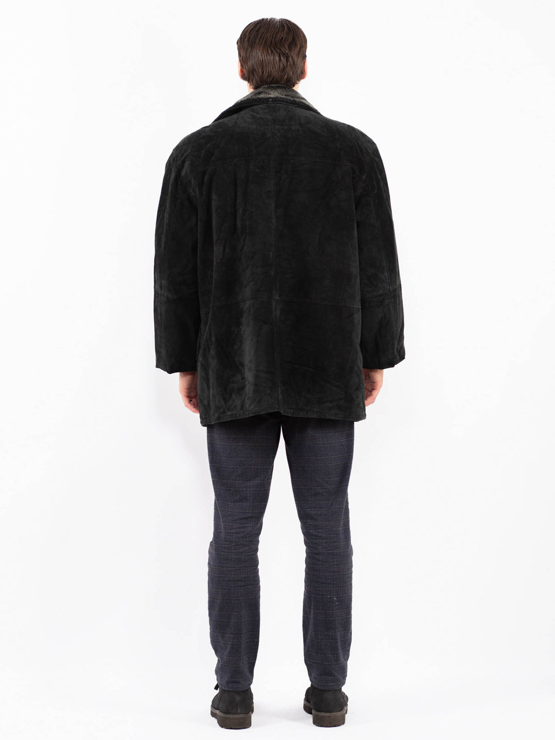 Vintage 90's Men Suede Sherpa Coat in BlackZ2388