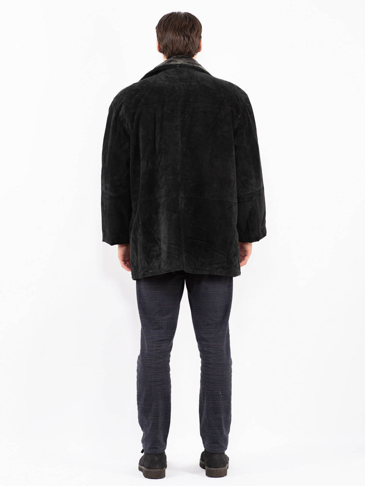 Vintage 90's Men Suede Sherpa Coat in BlackZ2388
