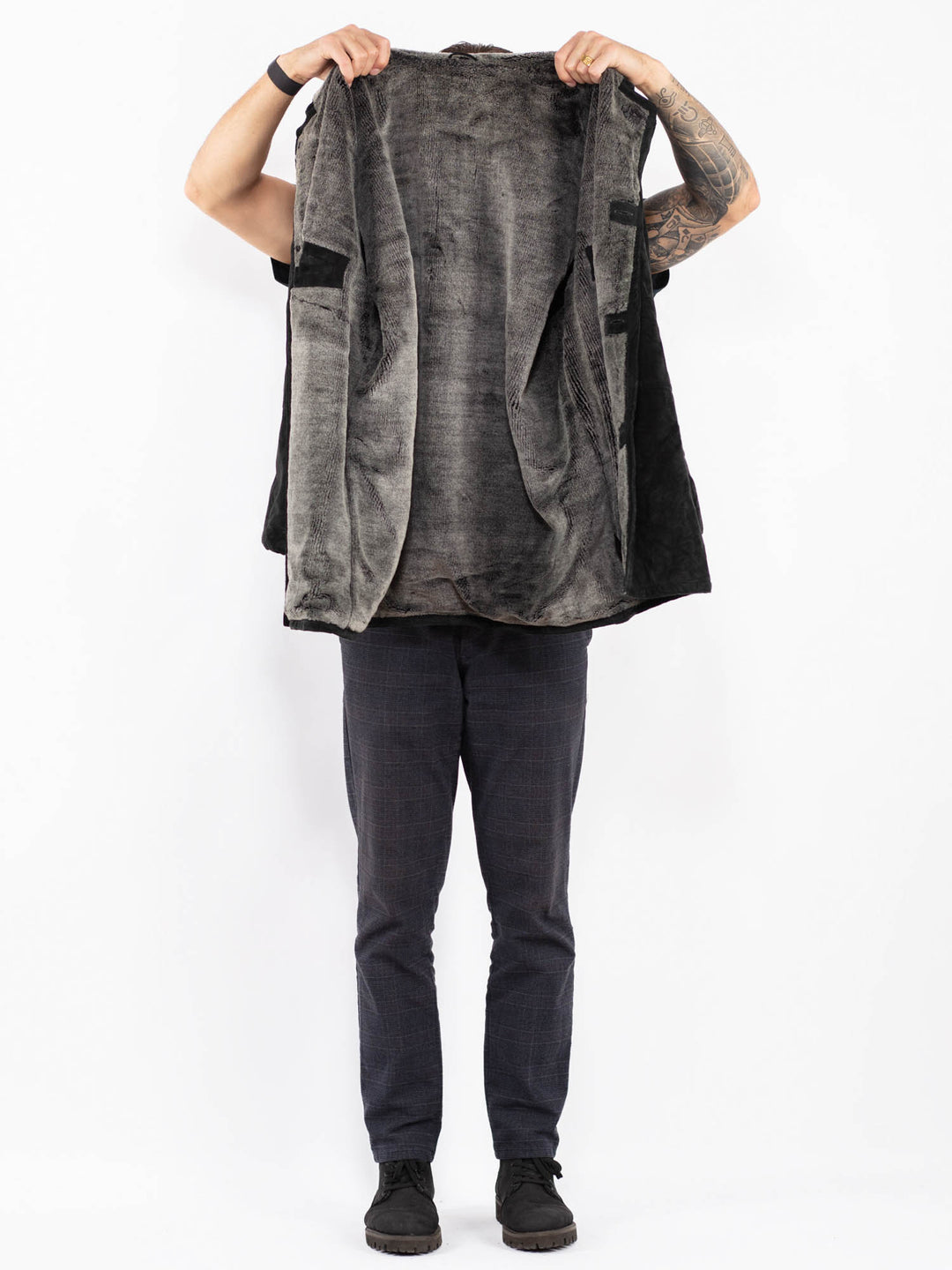 Vintage 90's Men Suede Sherpa Coat in BlackZ2388