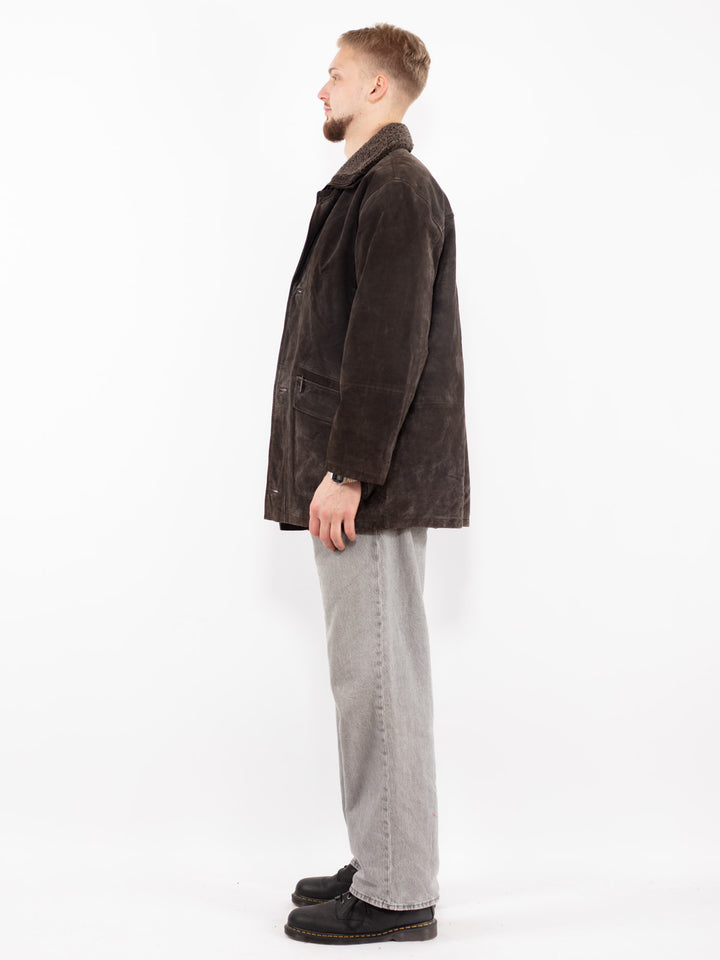 Vintage 90's Men Suede Sherpa Coat in Gray Brown