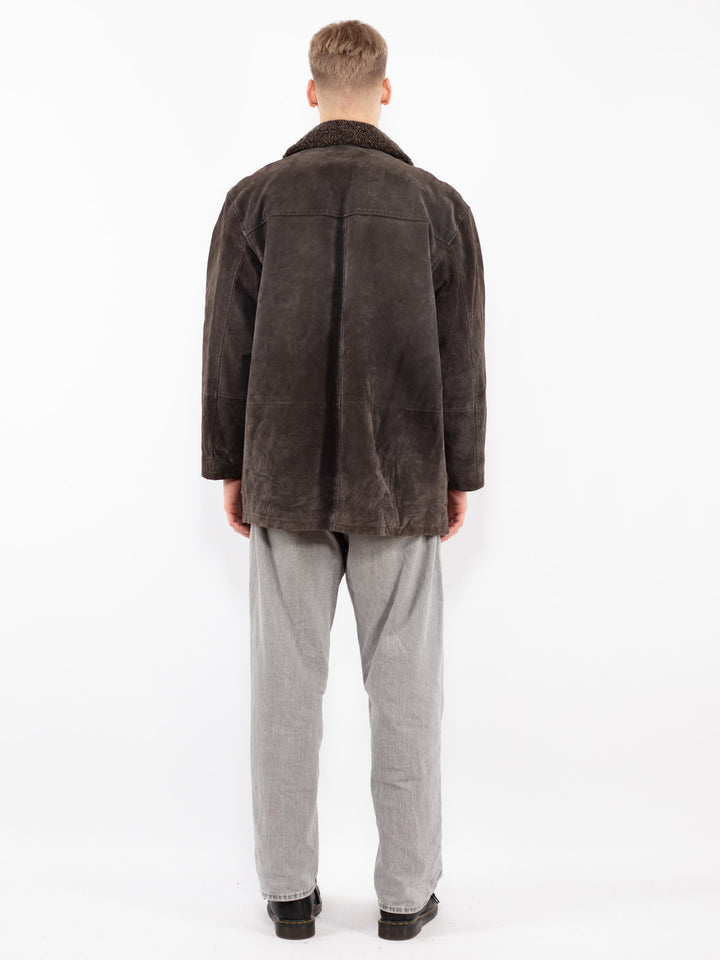 Vintage 90's Men Suede Sherpa Coat in Gray Brown