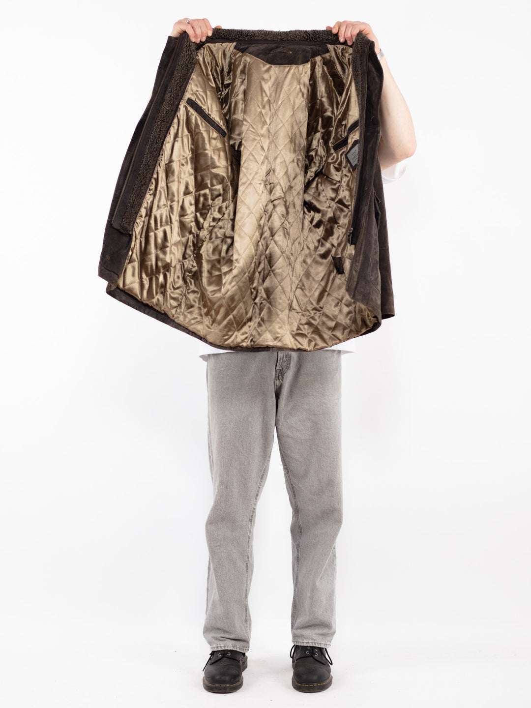 Vintage 90's Men Suede Sherpa Coat in Gray Brown