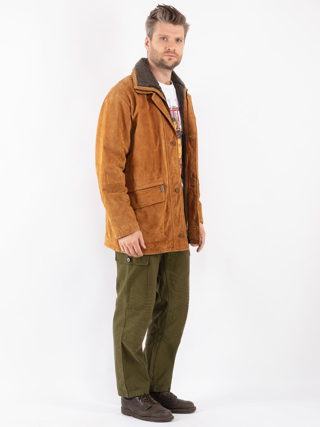 Vintage Men Suede Coat in Brown