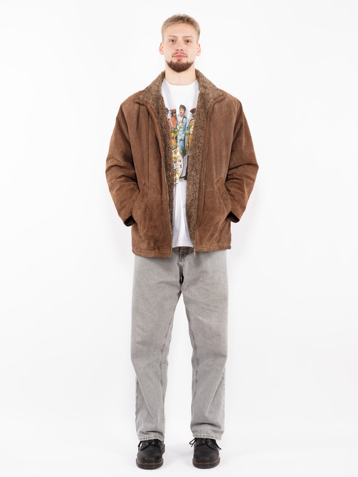 Vintage 90's Men Suede Sherpa Jacket in Brown