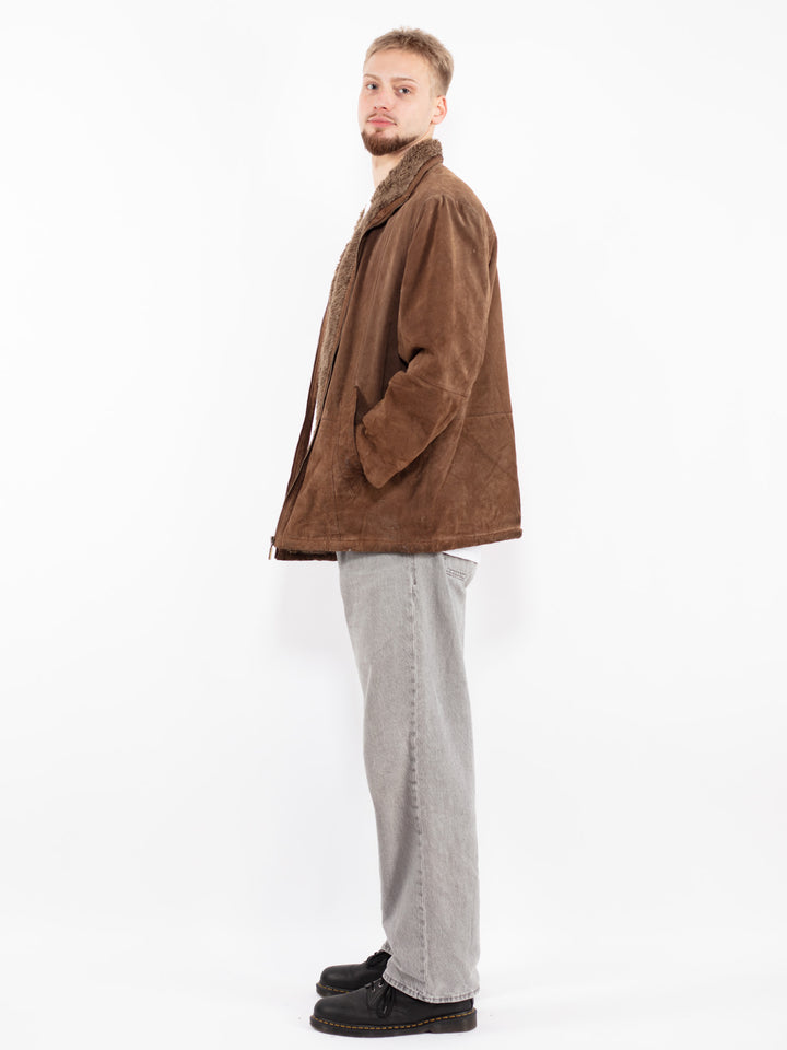 Vintage 90's Men Suede Sherpa Jacket in Brown