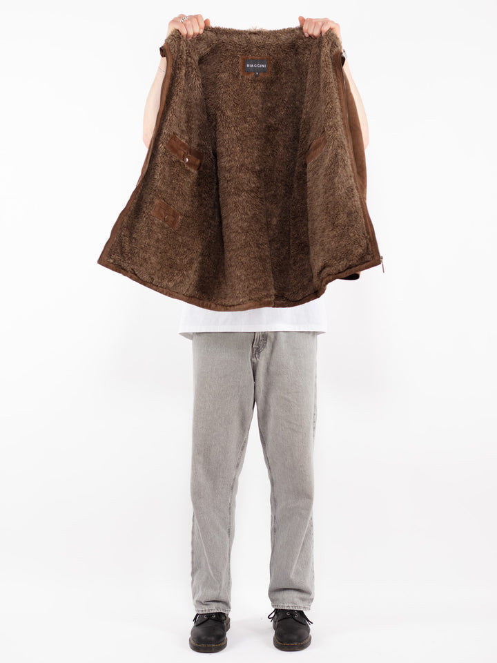 Vintage 90's Men Suede Sherpa Jacket in Brown