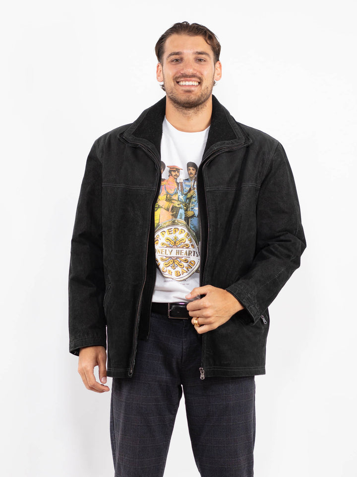 Vintage 90's Men Suede Sherpa Jacket in BlackZ2244