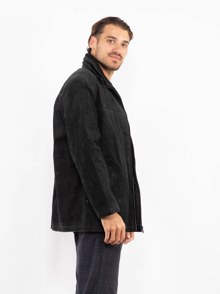 Vintage 90's Men Suede Sherpa Jacket in BlackZ2244