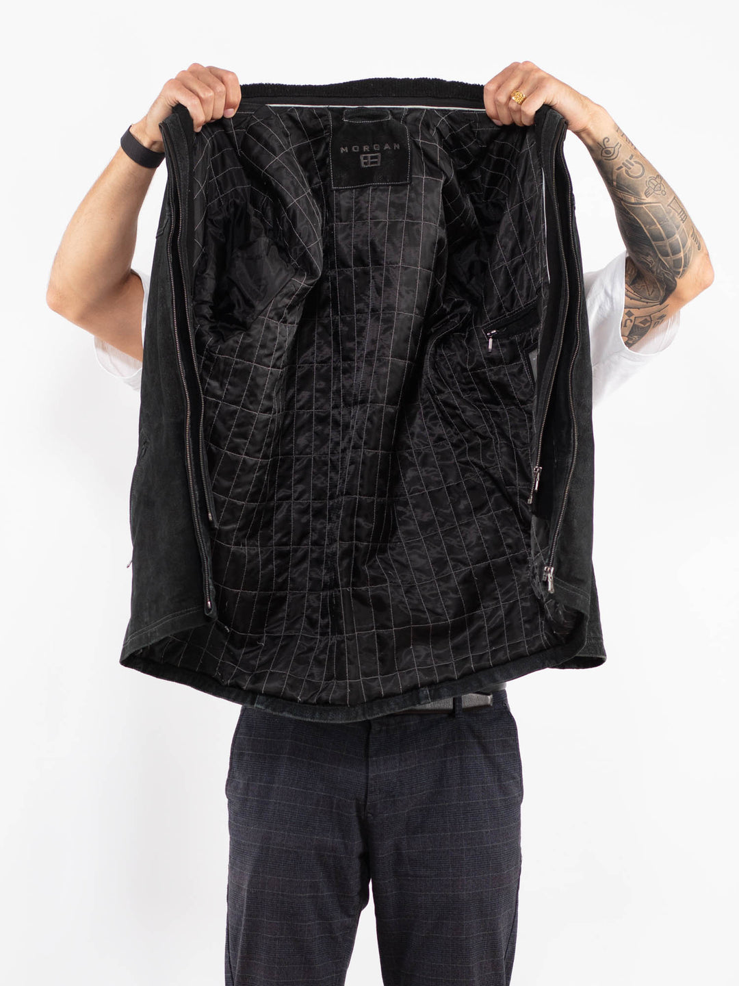 Vintage 90's Men Suede Sherpa Jacket in BlackZ2244