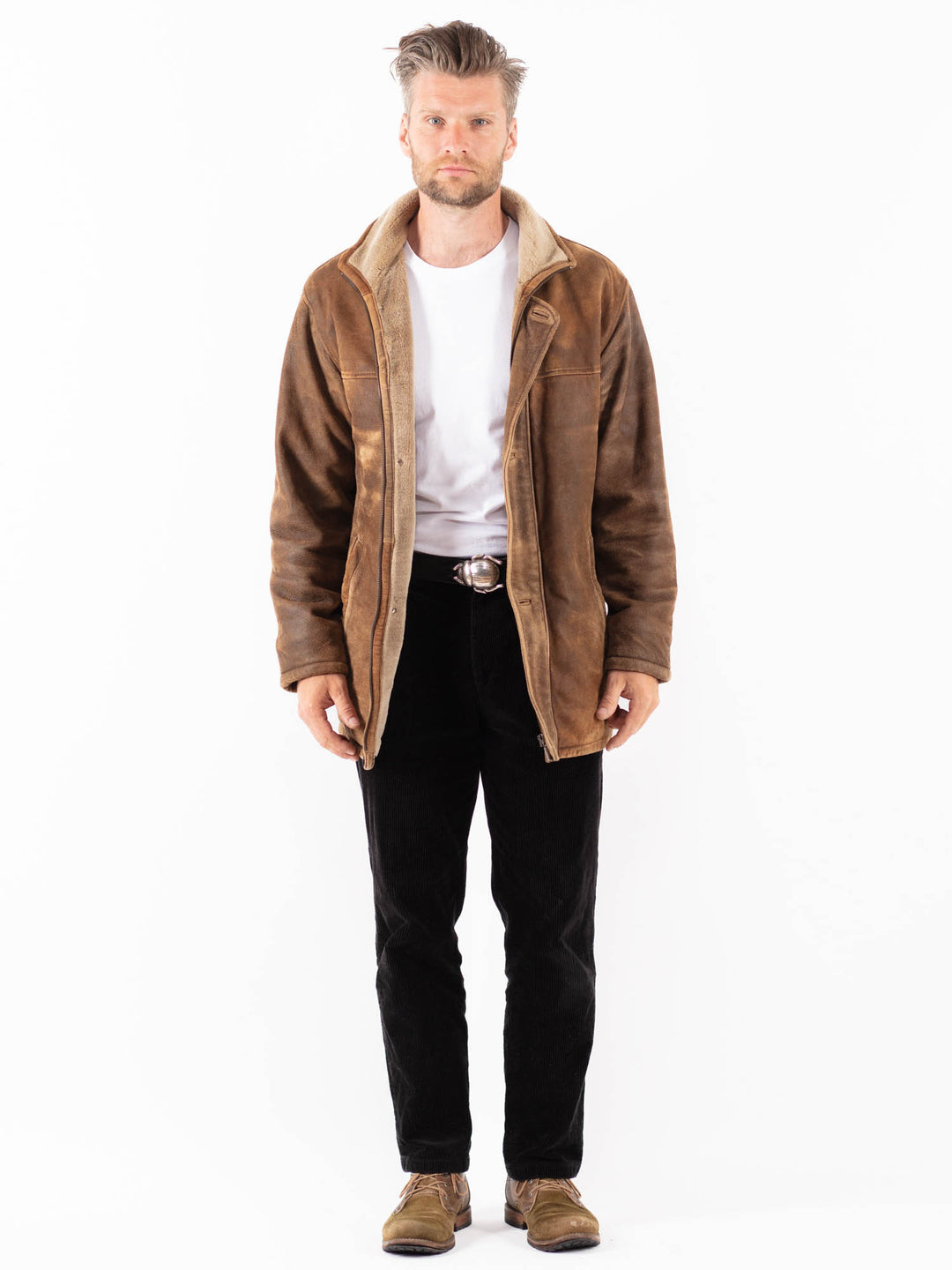 Vintage 90's Men Suede Sherpa Coat in BrownZ1815