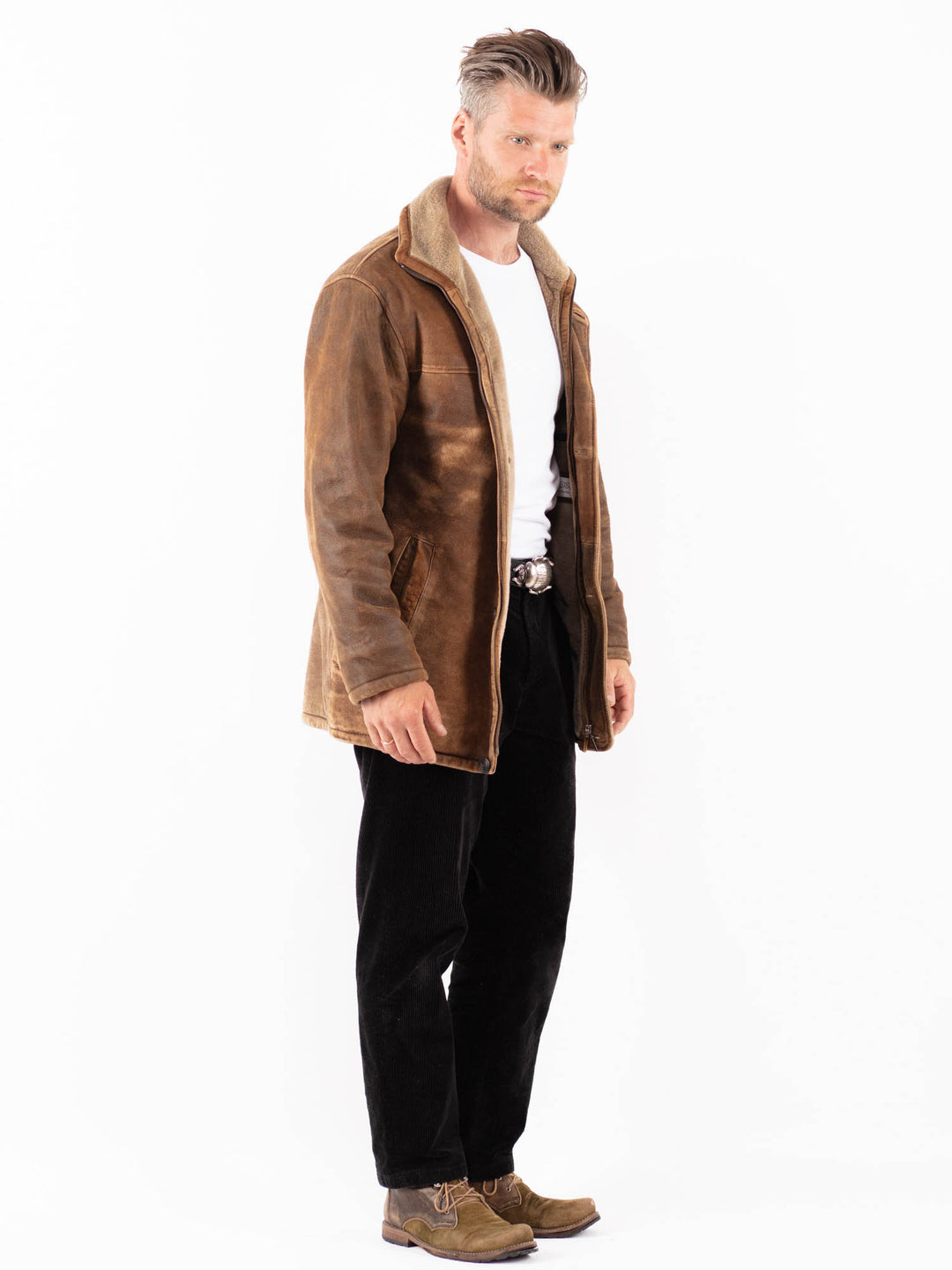 Vintage 90's Men Suede Sherpa Coat in BrownZ1815