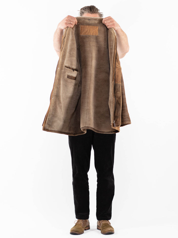 Vintage 90's Men Suede Sherpa Coat in BrownZ1815