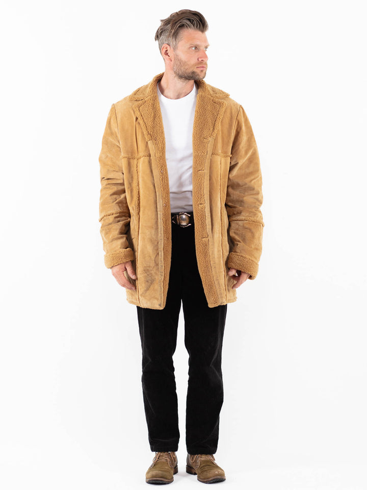 Vintage 90's Men Suede Sherpa Coat in BeigeZ1838