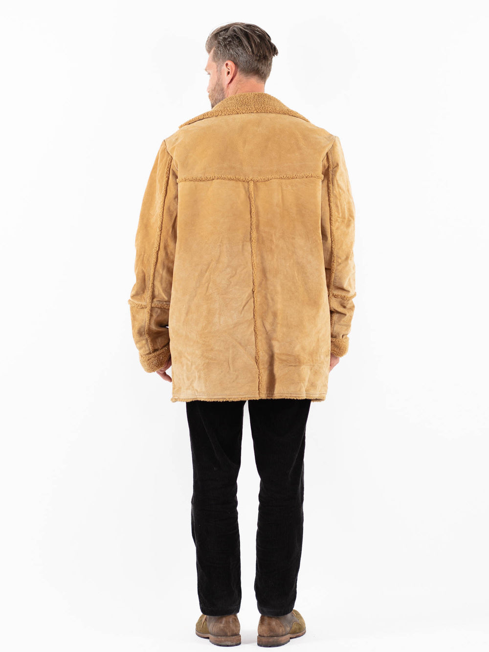 Vintage 90's Men Suede Sherpa Coat in BeigeZ1838